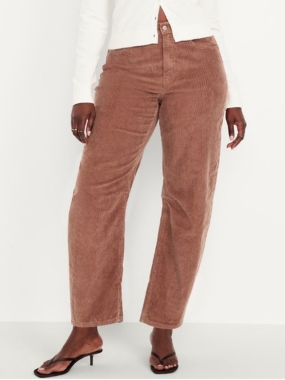 Old Navy Barrel Leg High Rise Corduroy Pants Mauve Brown Stretch Plus Size 18